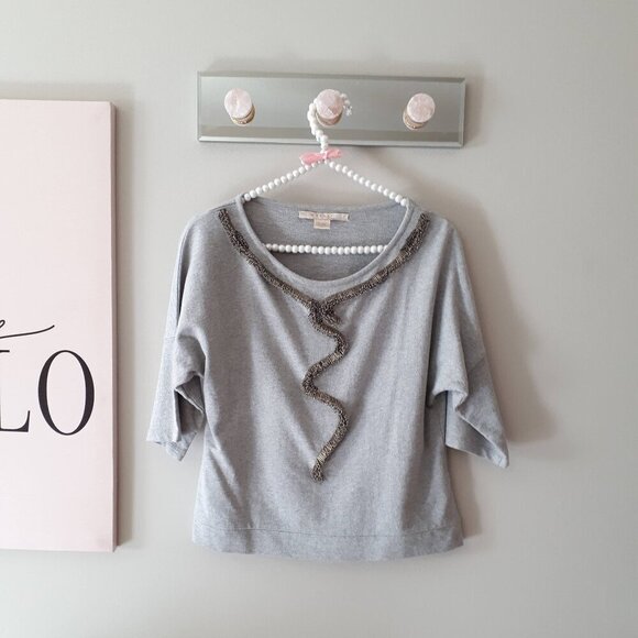 EUC Nougat London marbled grey cotton blend top with embellished detail, 1 - Picture 13 of 15